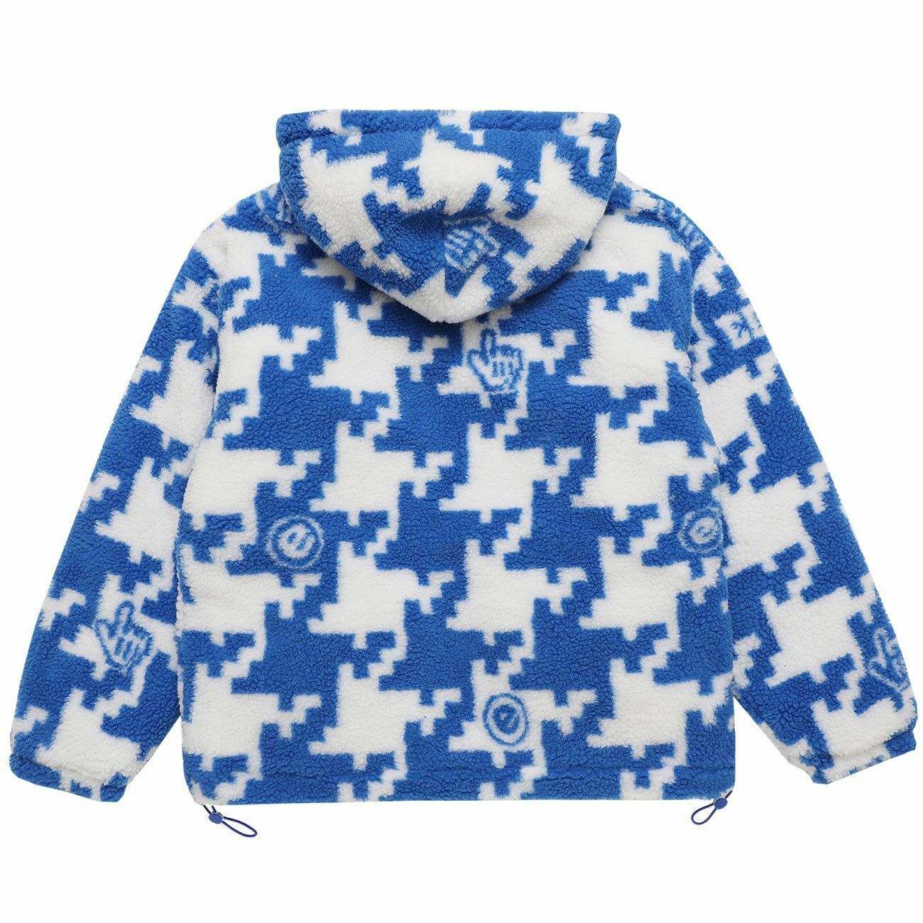 Cozy Puzzle Print Sherpa Winter Coat - Y2K Aesthetic, Cute Hoodies, Grunge Style