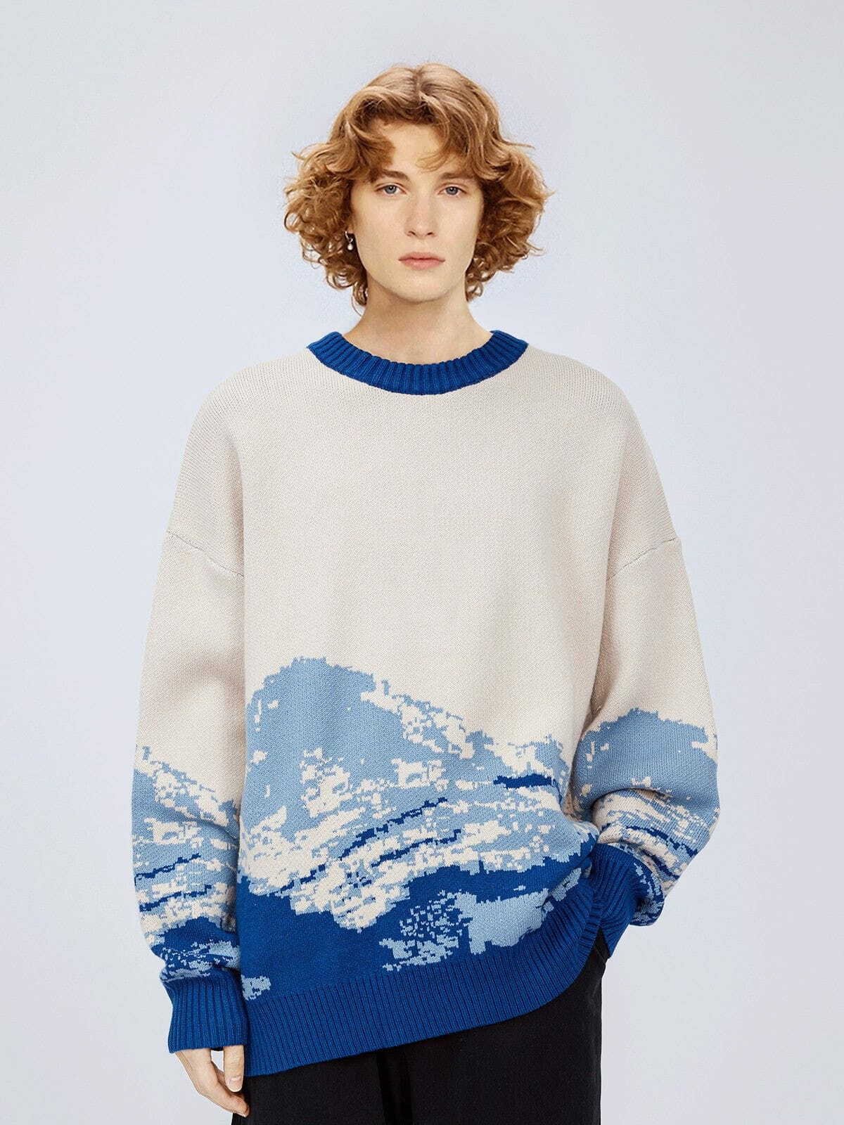 Cozy Snow Mountain Gradient Knit Sweater - Y2K Aesthetic, Cute Tops for Fall Fashion