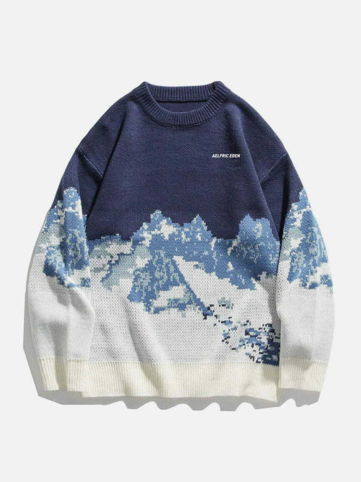 Cozy Snow Mountain Pattern Y2K Sweater - Cute Aesthetic Top for Grunge & Coquette Styles