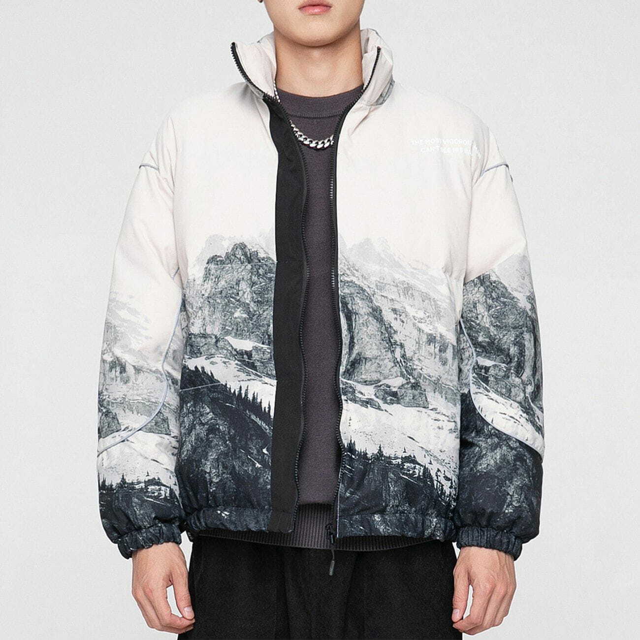 Cozy Snow Mountain Print Winter Coat - Y2K Aesthetic, Cute Hoodies, Comfy Outerwear