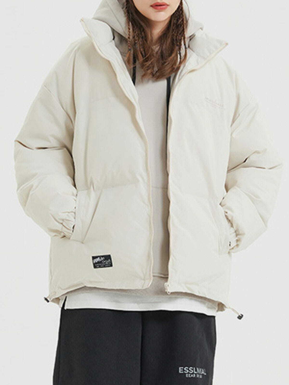 Cozy Solid Color Drawstring Winter Coat for Y2K Fashion, Grunge Aesthetic & Comfy Style