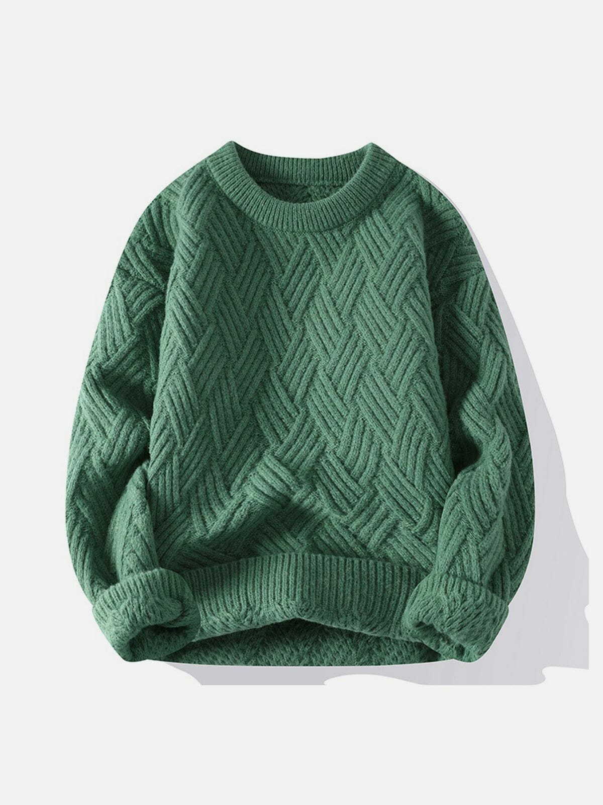 Cozy Solid Color Weave Sweater - Y2K Fashion Essential for Aesthetic Outfits & Grunge Style