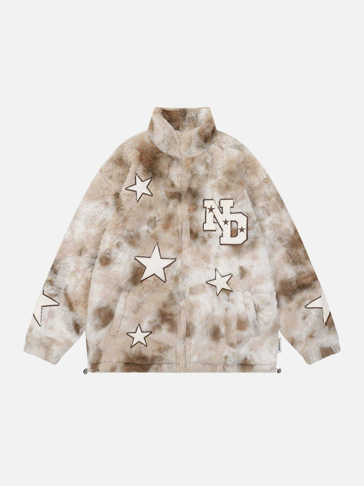 Cozy Star Embroidered Plush Winter Coat - Y2K Aesthetic Outerwear for Comfy Style