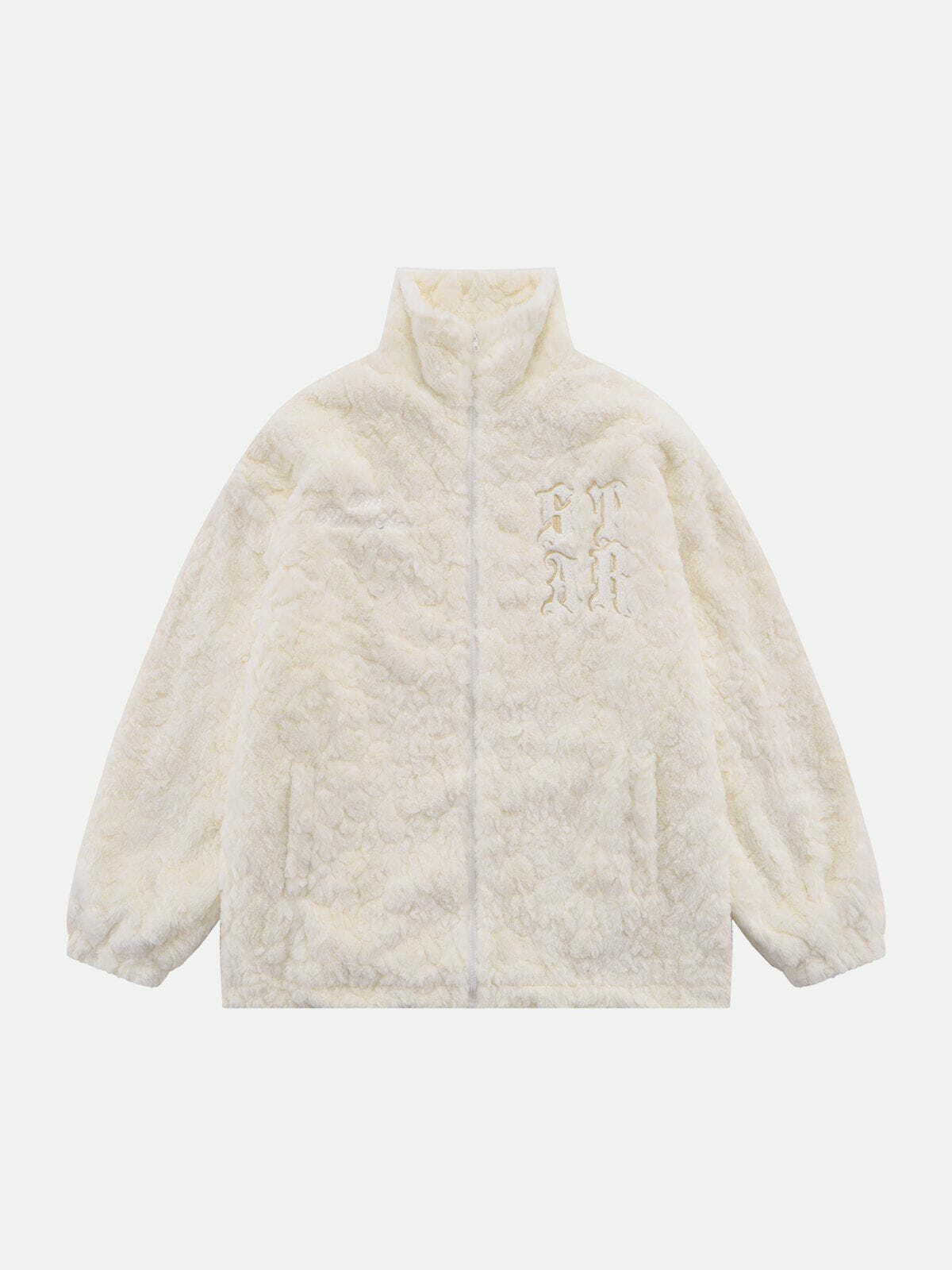 Cozy STAR Embroidery Plush Winter Coat - Y2K Aesthetic, Cute Tops, Comfy Layering Essential