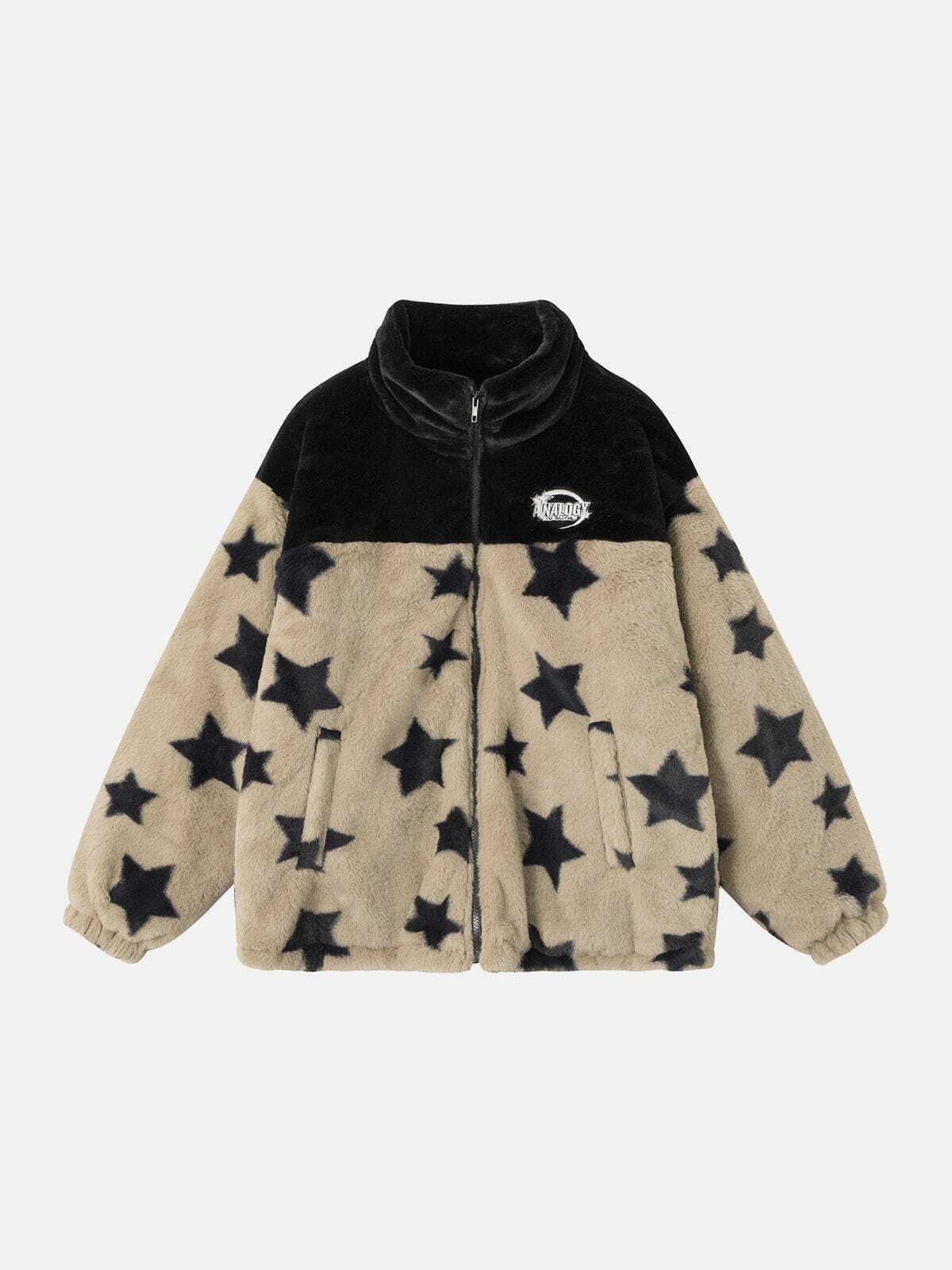 Cozy Star Panel Sherpa Winter Coat - Y2K Aesthetic, Grunge Style, Cute & Comfy Fashion