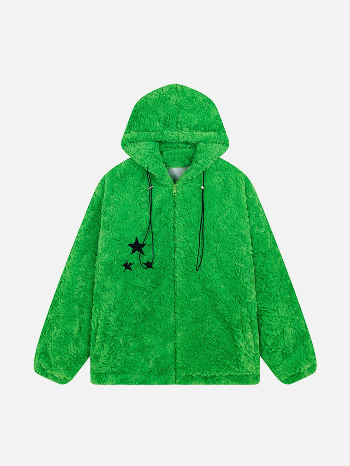 Cozy Star Patch Sherpa Hoodie - Y2K Fashion Essential for Aesthetic Outfits