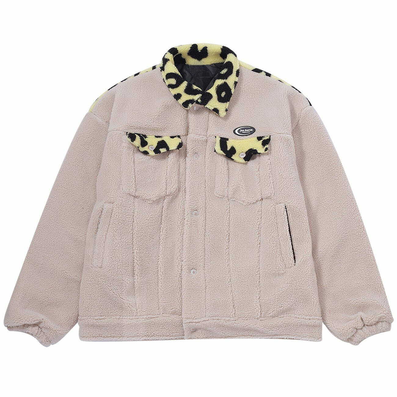 Cozy Stitched Leopard Sherpa Winter Coat - Y2K Fashion Meets Grunge Aesthetic Style