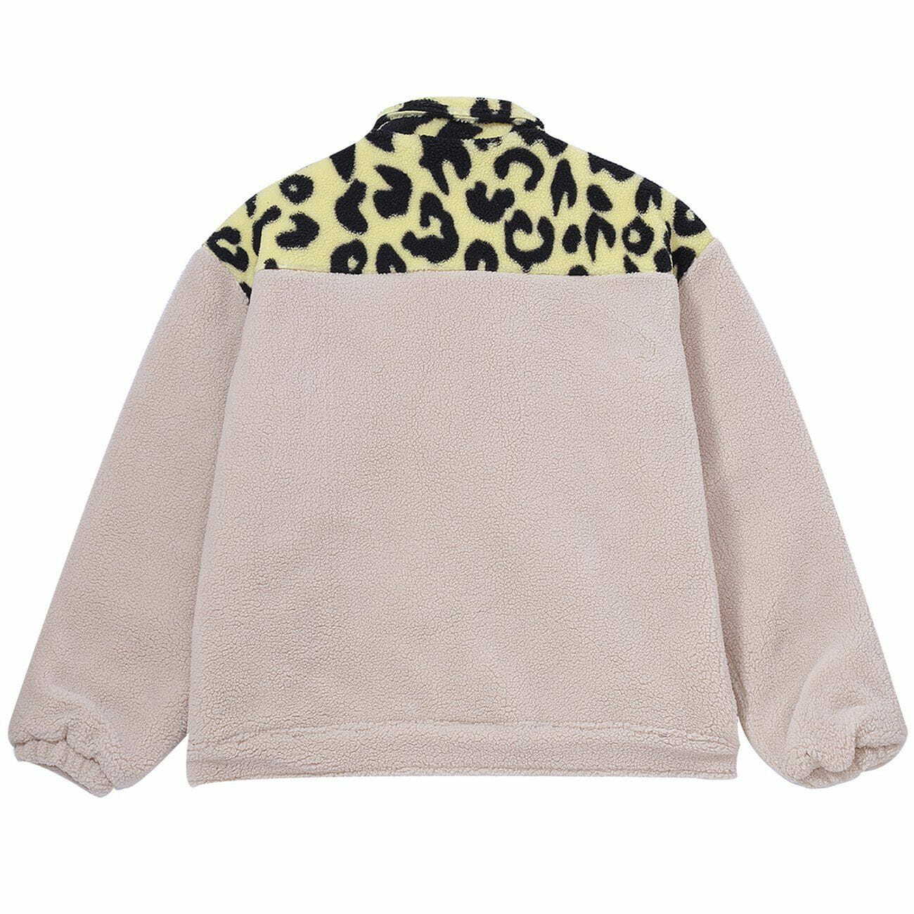 Cozy Stitched Leopard Sherpa Winter Coat - Y2K Fashion Meets Grunge Aesthetic Style