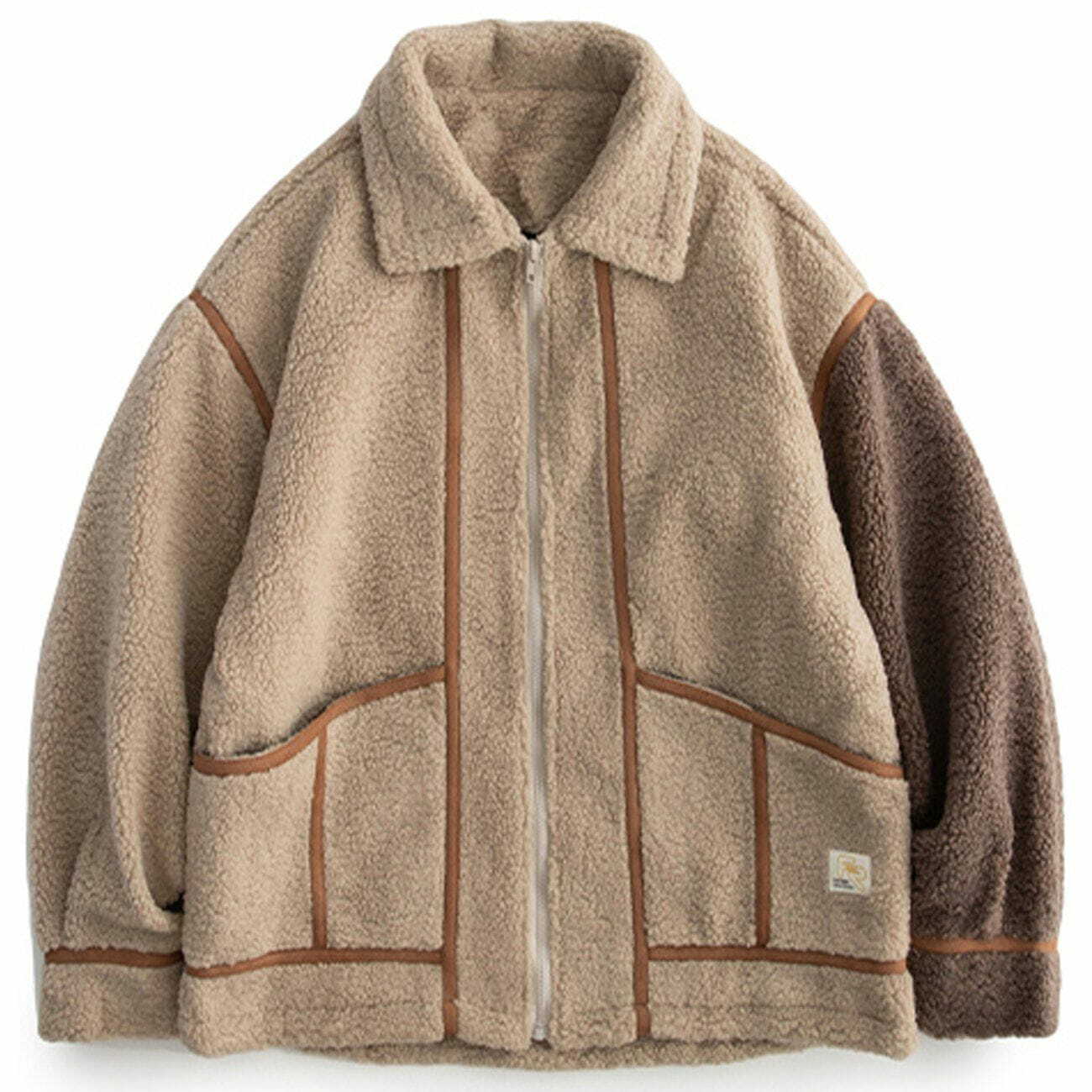 Cozy Stitching Stripes Sherpa Winter Coat - Y2K Aesthetic, Grunge Style, Comfy Layering