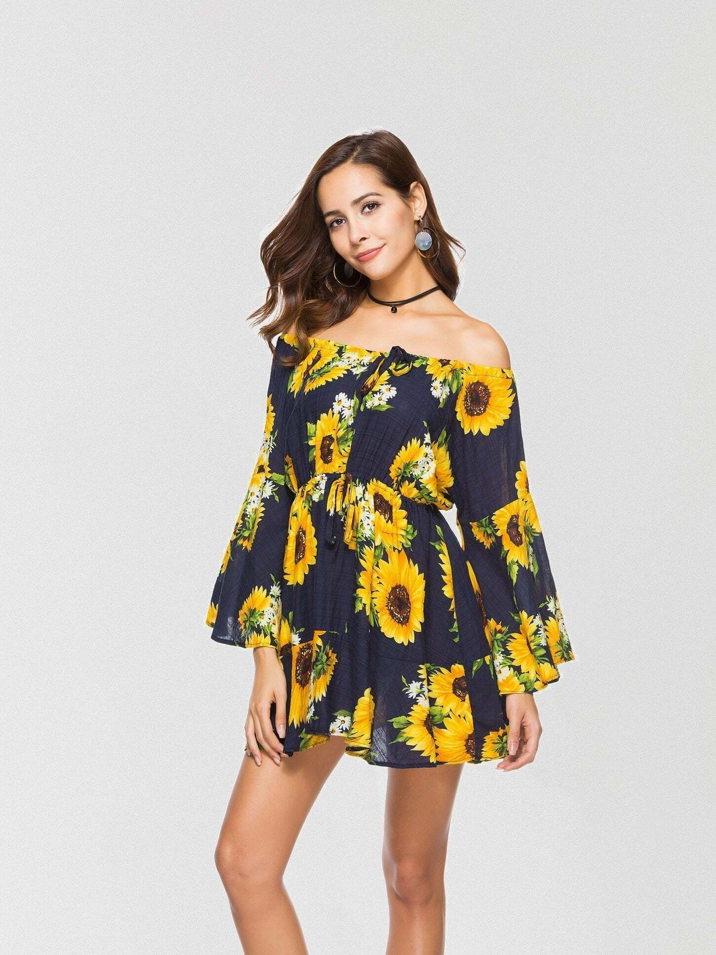 Daisy Print Off-The-Shoulder Mini Dress - Y2K Aesthetic, Coquette Style, Cute Summer Outfit