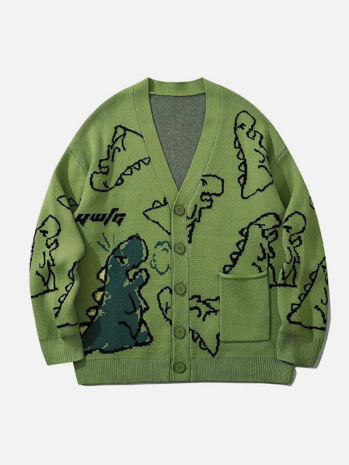 Dinosaur Cartoon Knit Cardigan - Y2K Aesthetic Cute Top for Cozy Fall Outfits