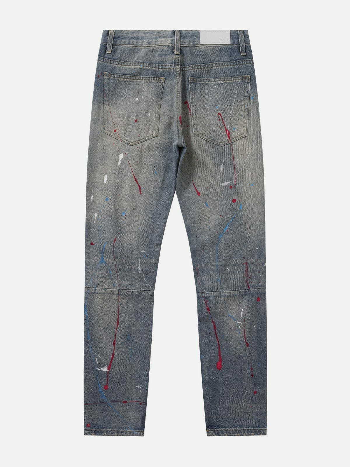 Distressed Graffiti Jeans in Y2K Style - Trendy Grunge Aesthetic for Unique Outfits