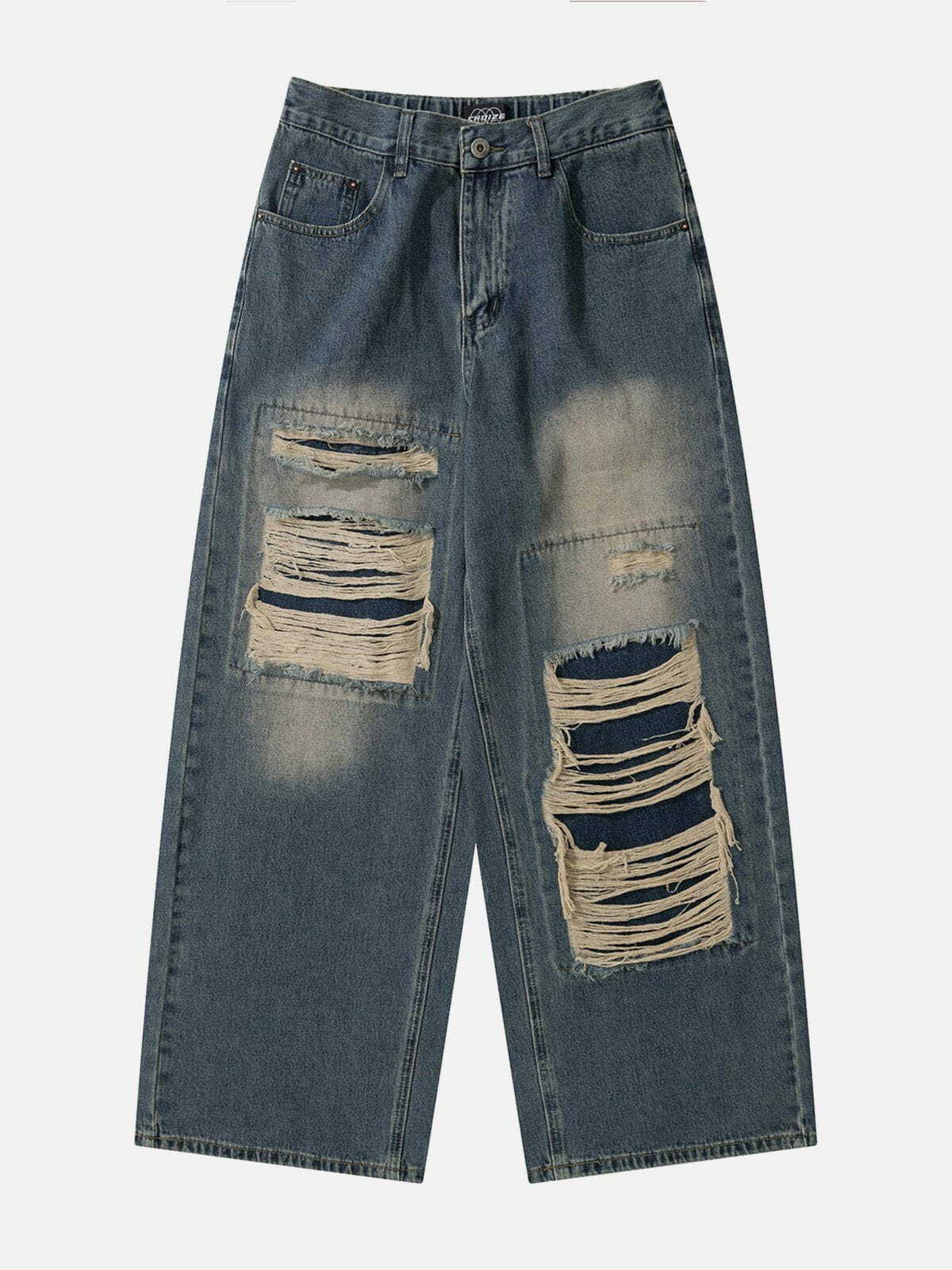 Distressed Y2K Fashion Jeans - Grunge Aesthetic Denim for Trendy Outfits & Comfy Style