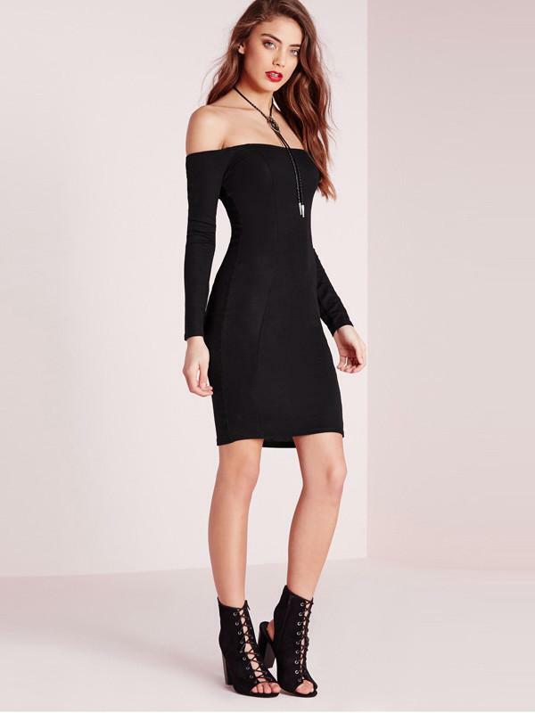 Elegant Black Off Shoulder Bodycon Dress - Y2K Fashion, Grunge Aesthetic, Cute & Comfy Style