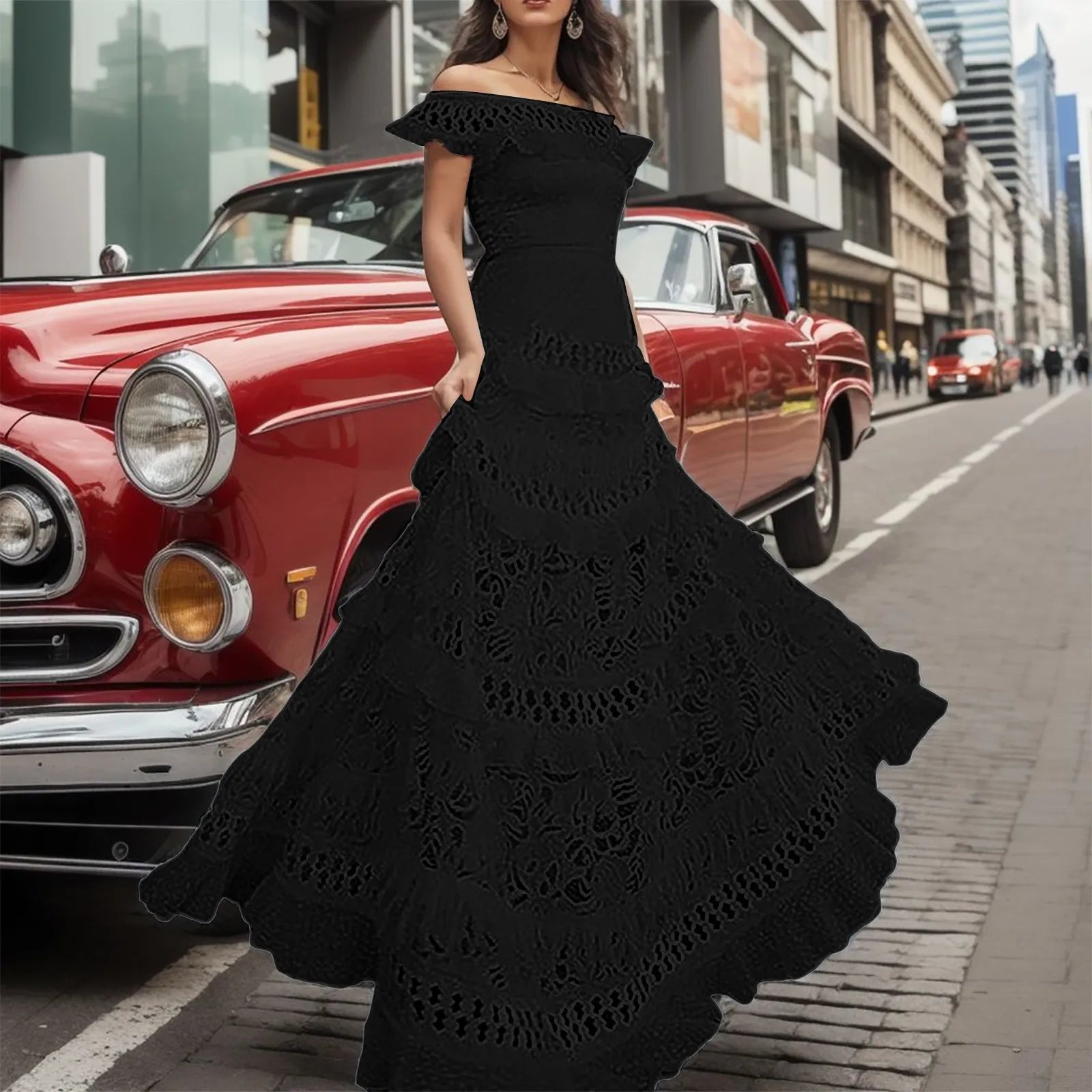 Elegant Off-Shoulder Lace Maxi Dress for Weddings | Y2K Fashion & Coquette Aesthetic