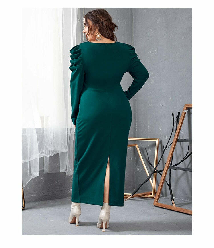 Elegant Split Back Puff Sleeve Dress - Y2K Fashion, Coquette Aesthetic, Grunge Style, Cute Tops