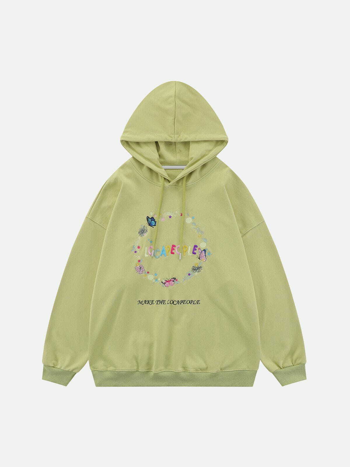 Embroidered Flower Butterfly Circle Hoodie - Y2K Aesthetic, Cute Tops, Comfy Style