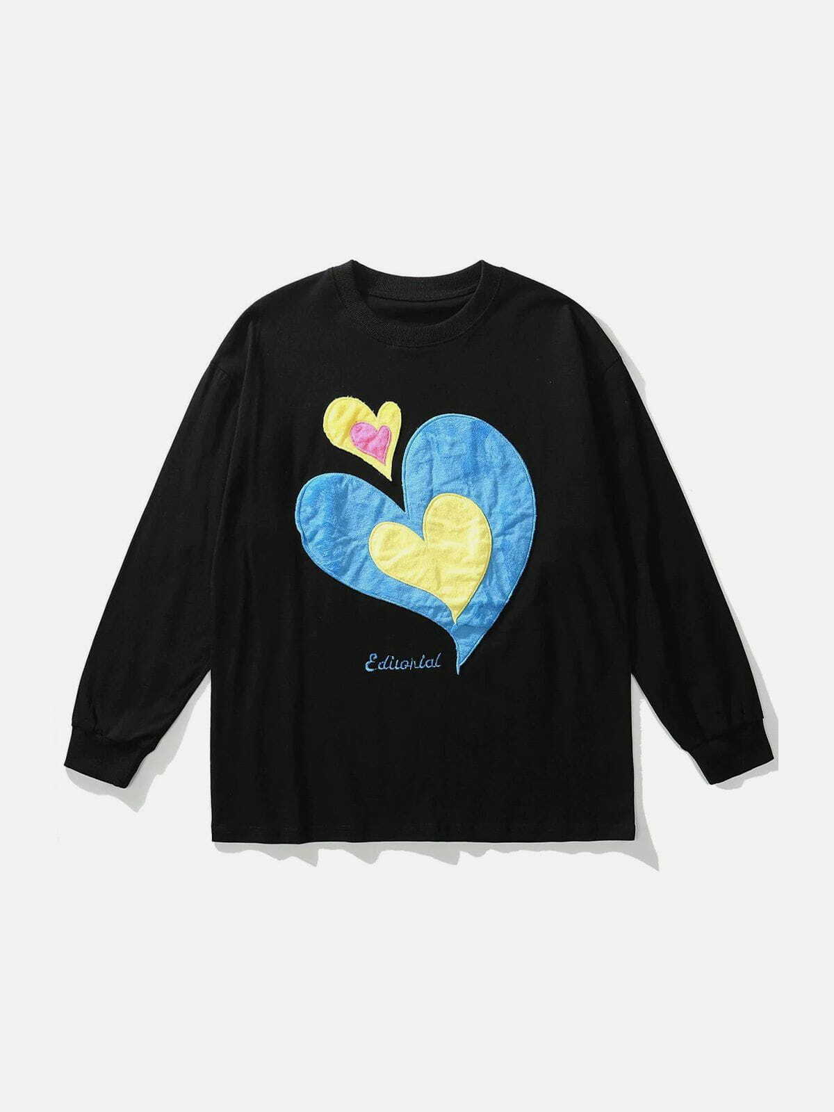 Embroidered Heart Long Sleeve Top - Y2K Fashion, Coquette Aesthetic, Cute Hoodies