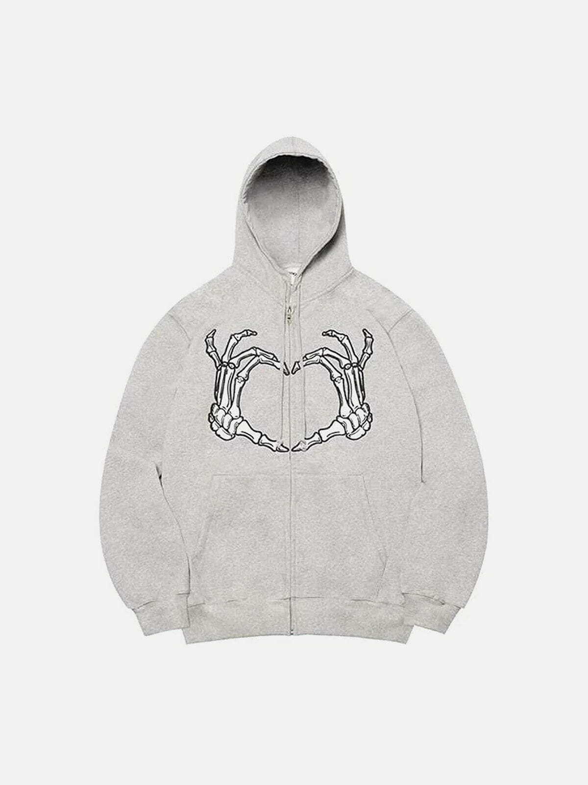 Embroidered Heart Skeleton Hoodie - Y2K Aesthetic, Grunge Style, Cute & Comfy Fashion