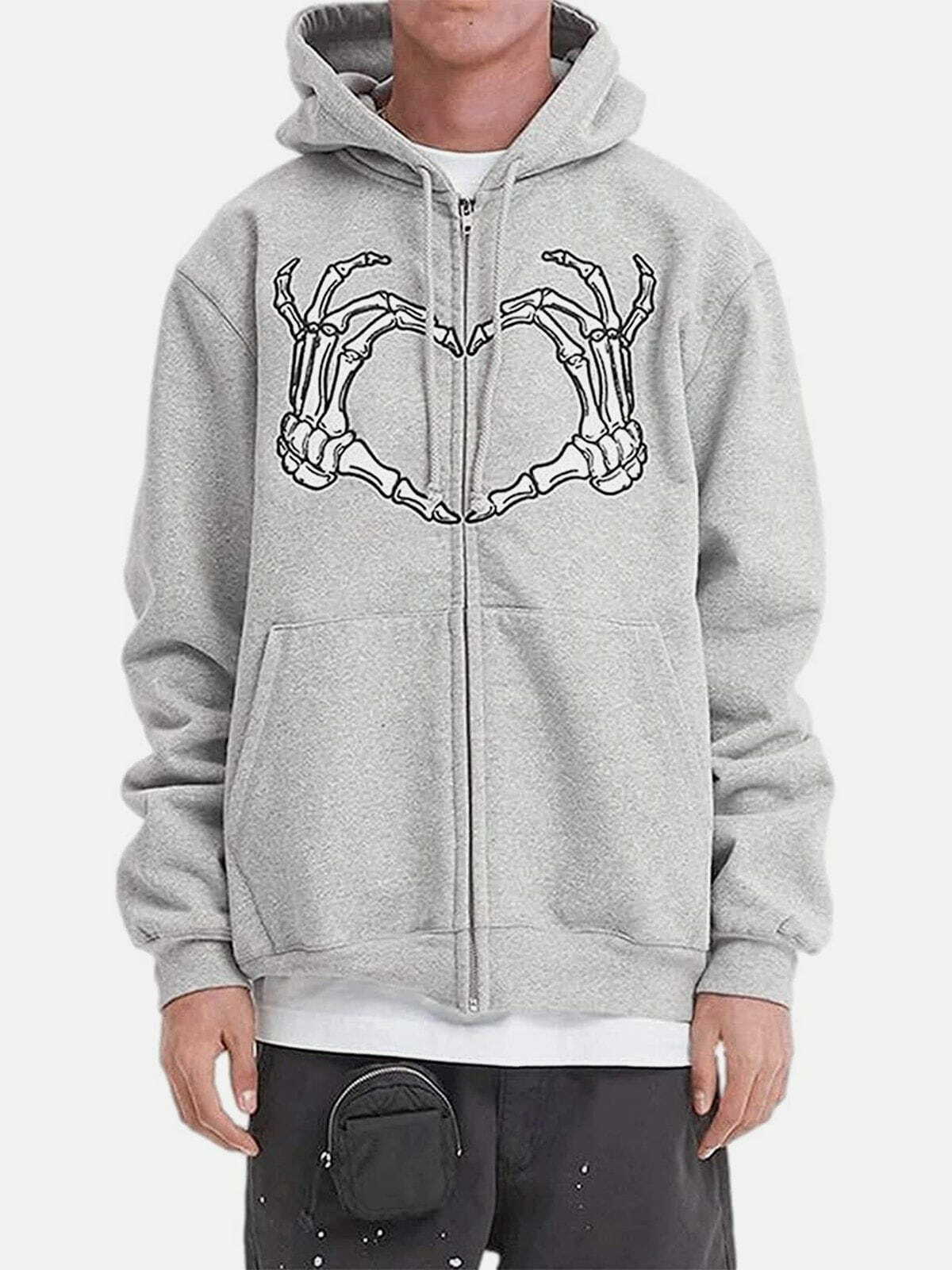 Embroidered Heart Skeleton Hoodie - Y2K Aesthetic, Grunge Style, Cute & Comfy Fashion