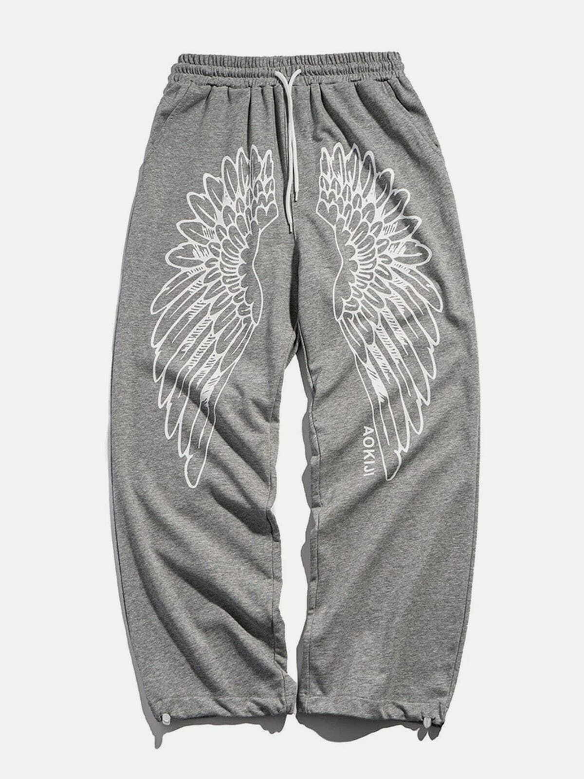 Feather Print Drawstring Pants - Y2K Aesthetic Comfy Bottoms for Cute Outfits & Grunge Style