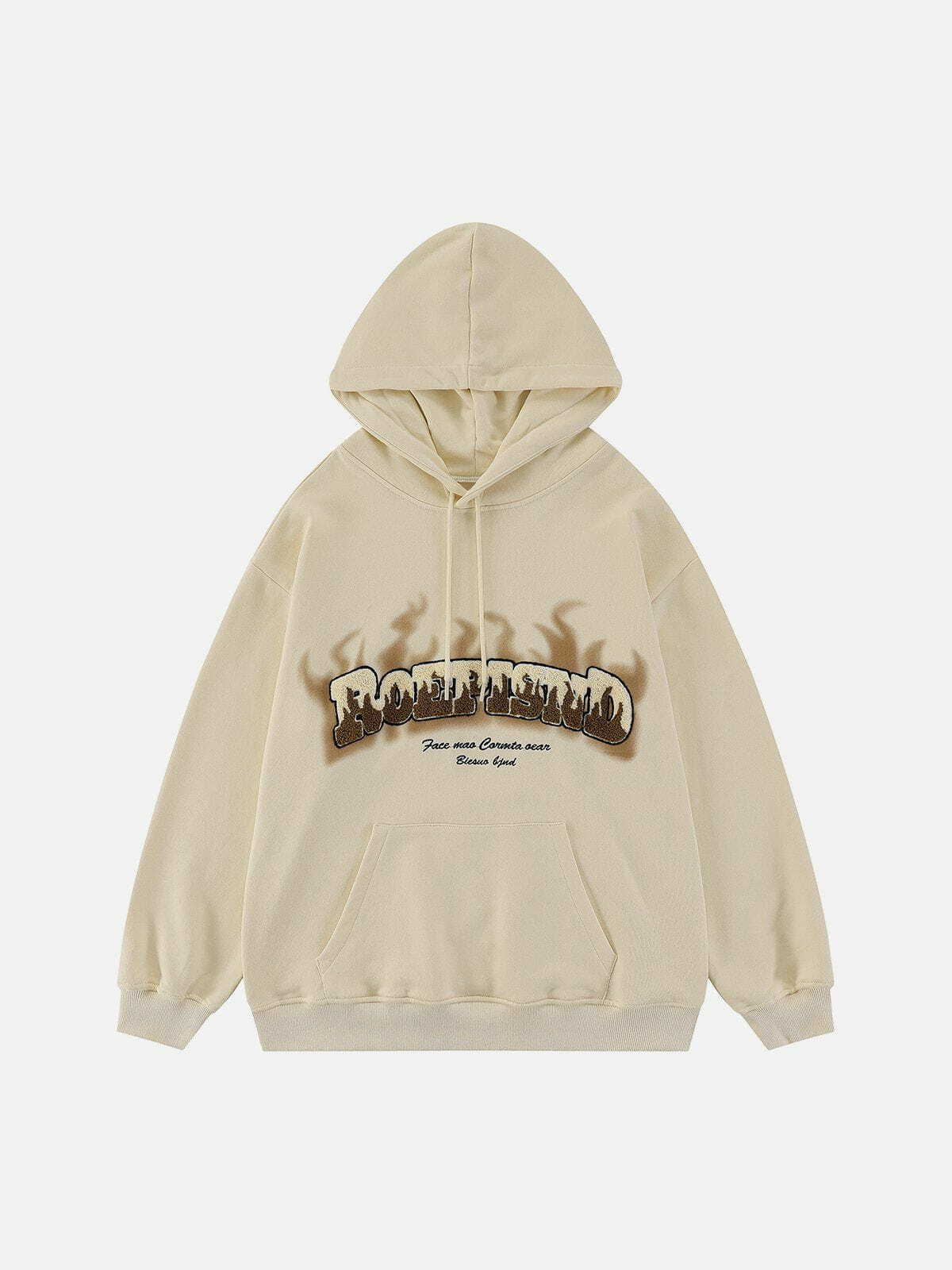 Flame Flocking Letters Hoodie - Y2K Aesthetic, Cute Tops, Comfy Streetwear Style