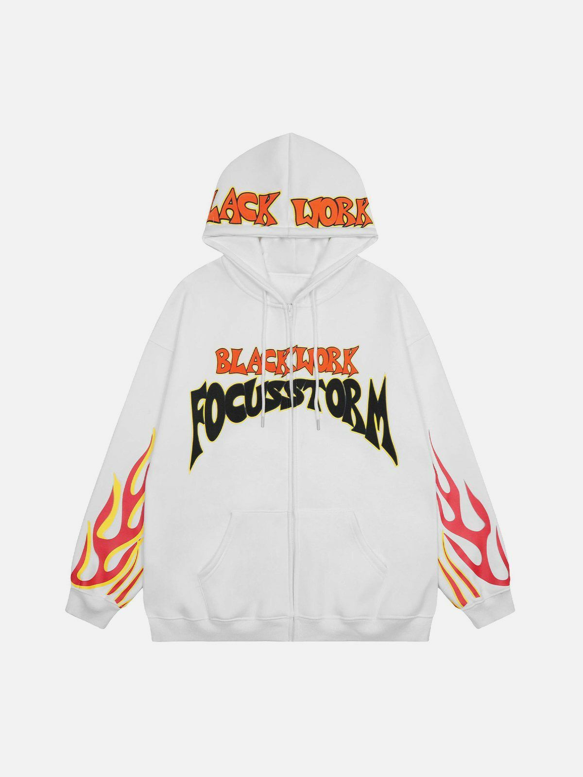 Flame Letter Print Y2K Hoodie - Cute Grunge Aesthetic Top for Comfy Street Style