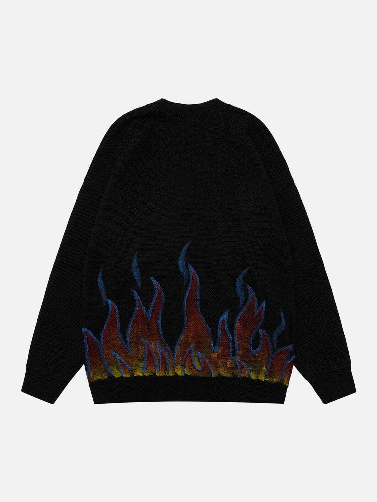 Flame Print Y2K Sweater - Cute Comfy Hoodie for Grunge Aesthetic & Coquette Style