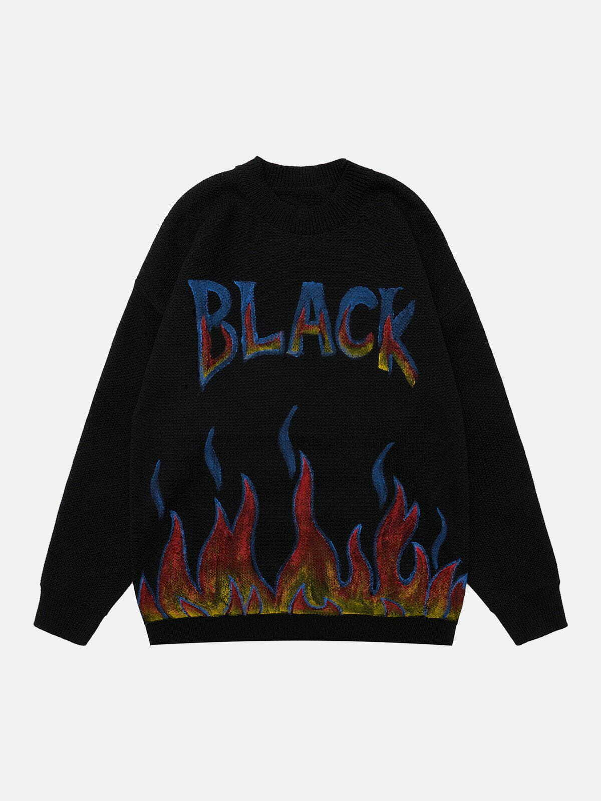 Flame Print Y2K Sweater - Cute Comfy Hoodie for Grunge Aesthetic & Coquette Style