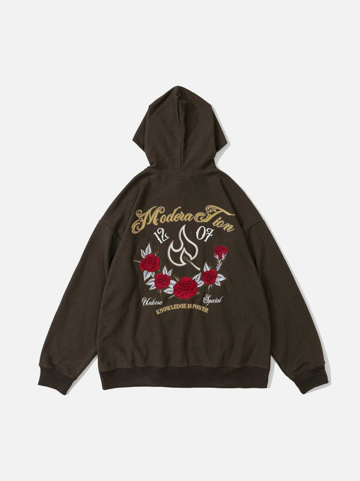 Flames and Roses Embroidered Y2K Hoodie - Cute Grunge Aesthetic Top for Cozy Style