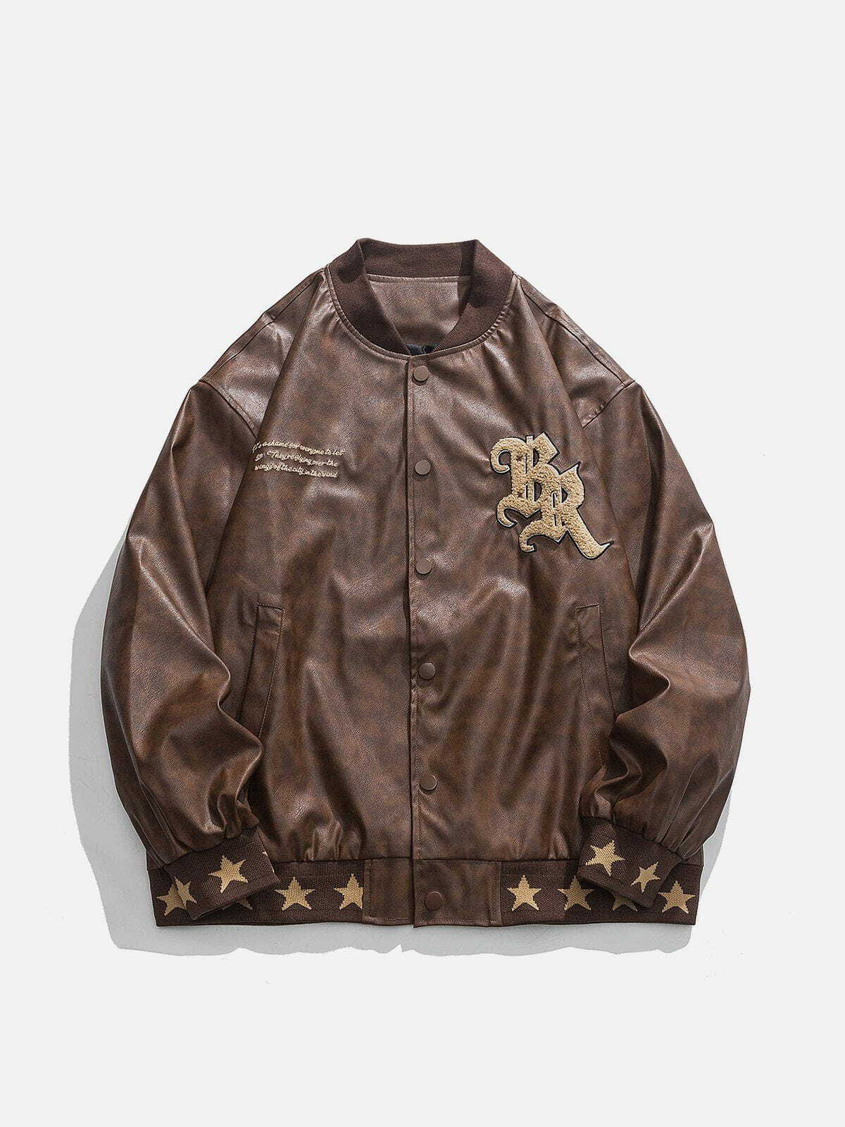 Flocked Letters Star Varsity Jacket - Y2K Fashion, Grunge Aesthetic, Cute Layering Piece