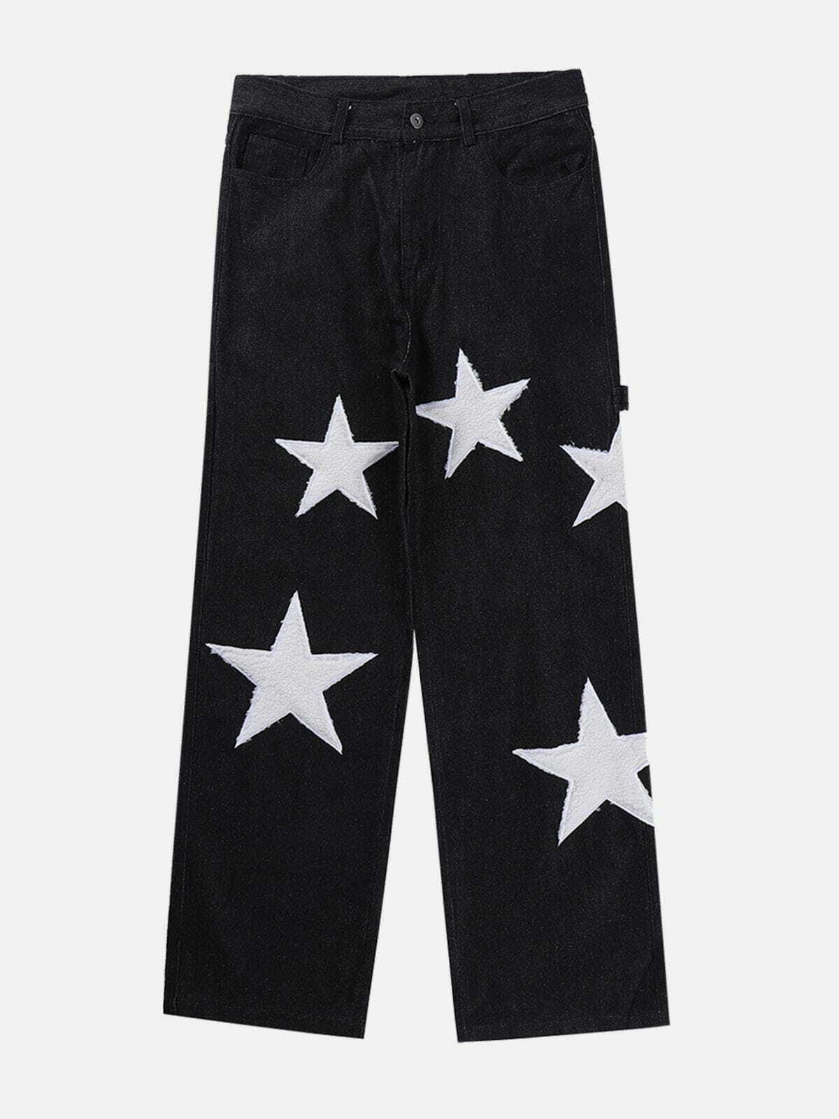 Flocked Pentagram Jeans - Y2K Grunge Aesthetic, Cute Tops, and Coquette Style Fusion