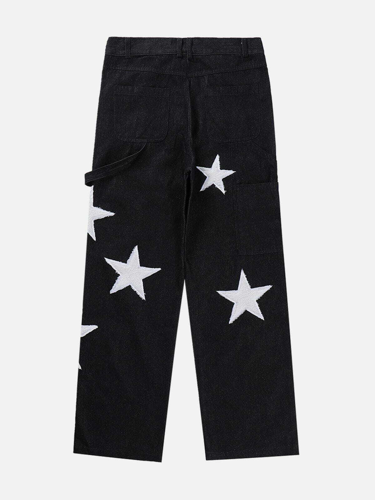 Flocked Pentagram Jeans - Y2K Grunge Aesthetic, Cute Tops, and Coquette Style Fusion