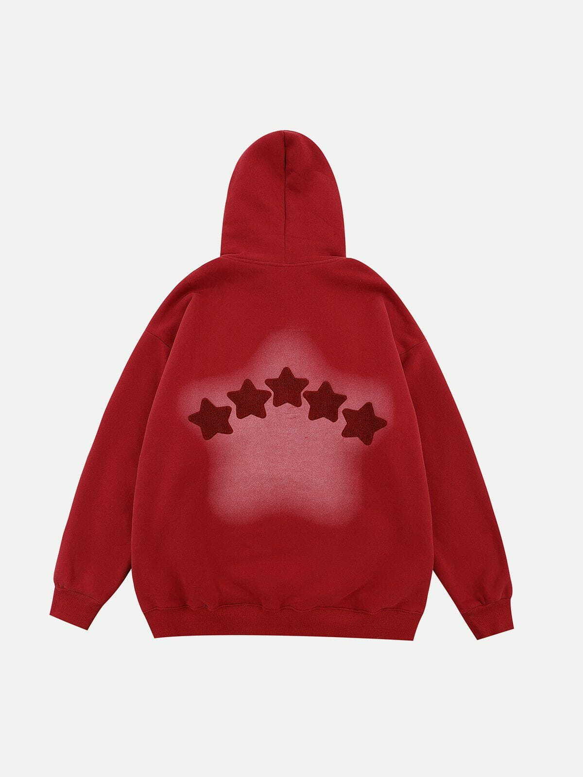 Flocked Star Embroidery Y2K Hoodie - Cute Grunge Aesthetic Top for Cozy Style