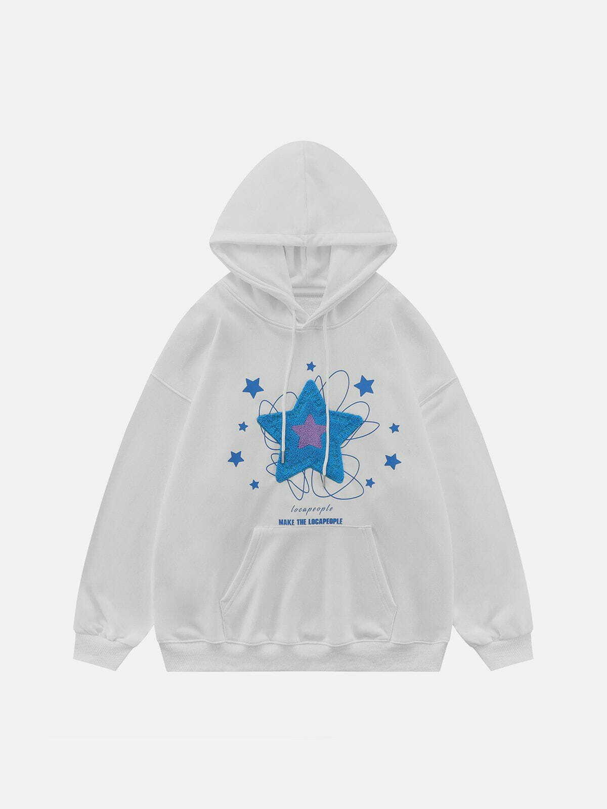 Flocked Star Hoodie - Y2K Aesthetic Comfy Hoodie for Grunge and Coquette Style Lovers