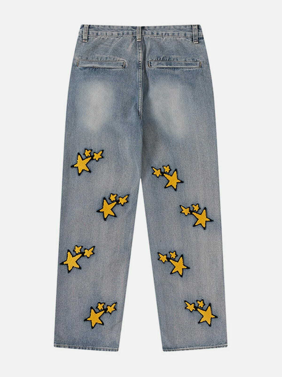 Flocked Star Jeans - Y2K Aesthetic Grunge Style with Cute Tops and Comfy Hoodies