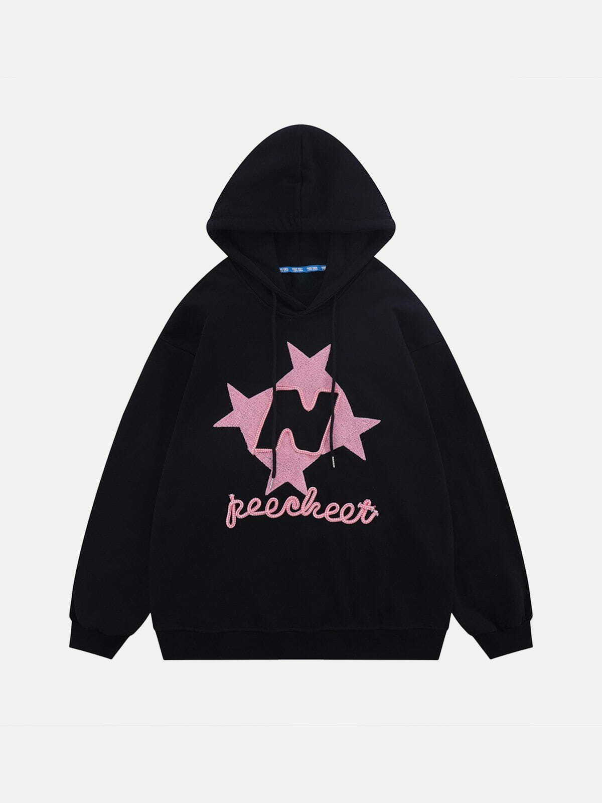 Flocked Stars Print Y2K Hoodie - Cute Comfy Aesthetic for Grunge & Coquette Styles