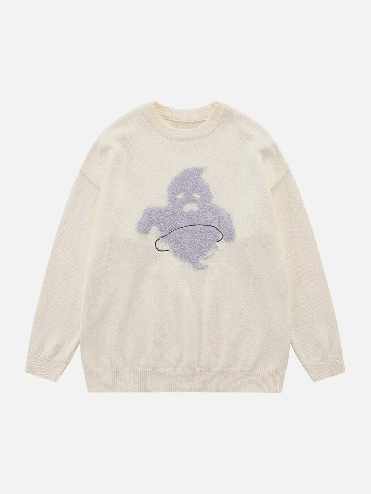 Flocking Ghost Sweater - Y2K Aesthetic Cozy Top for Grunge, Coquette, and Dark Academia Styles