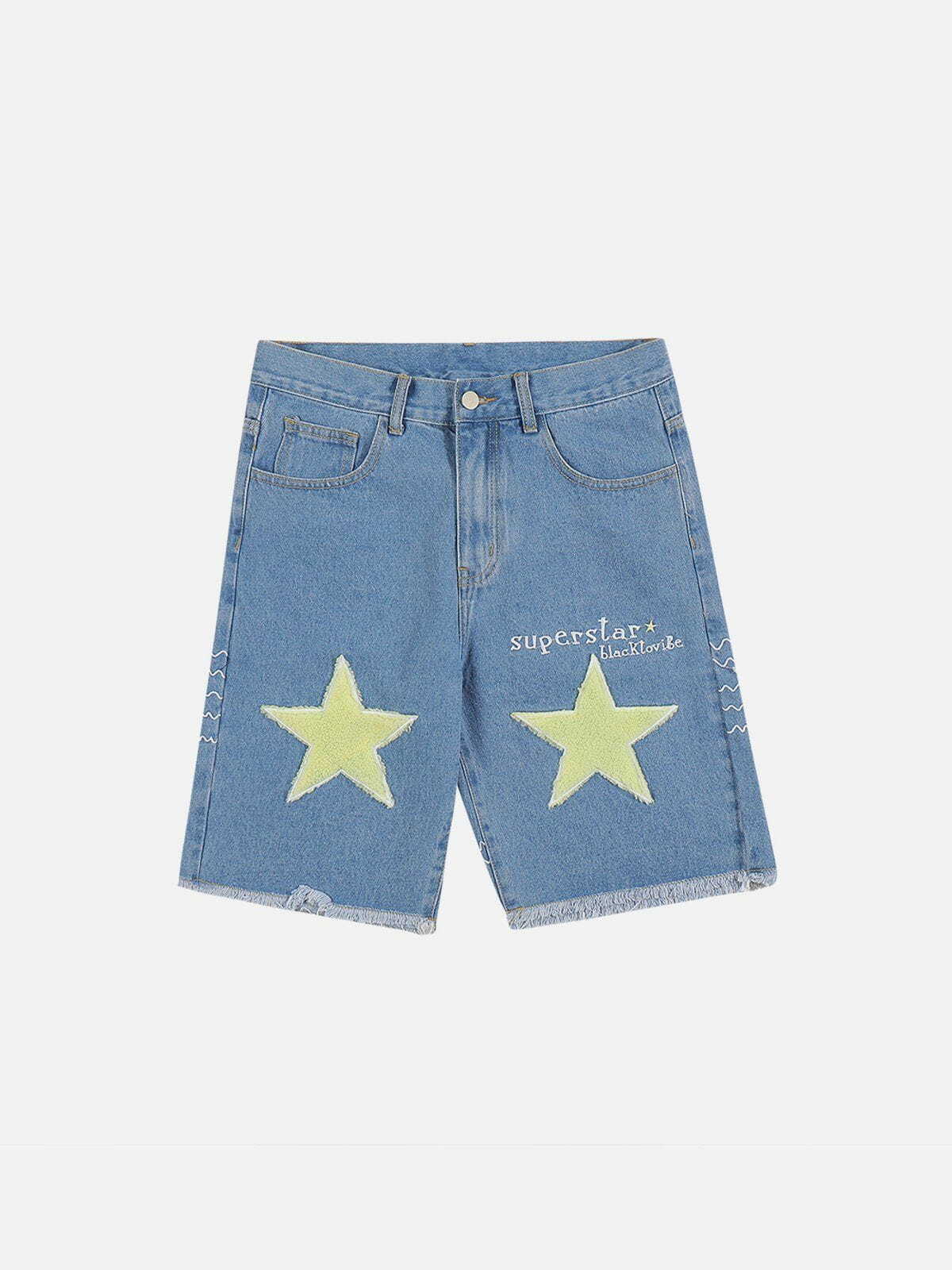 Flocking Star Denim Shorts - Y2K Aesthetic, Cute Grunge Style, Comfy Vintage Vibes