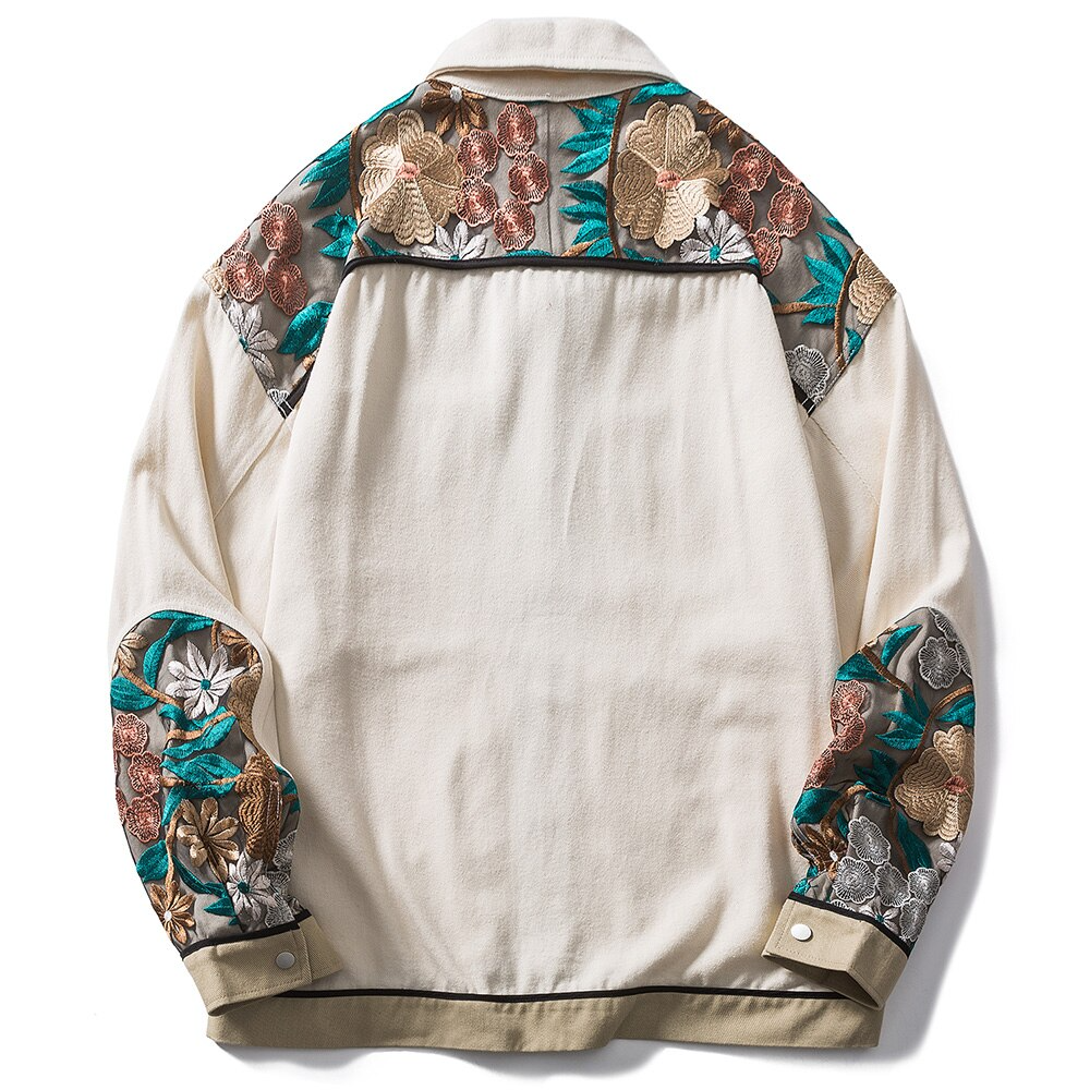 Floral Embroidered Beige Jacket - Y2K Aesthetic Outerwear for Coquette and Grunge Styles