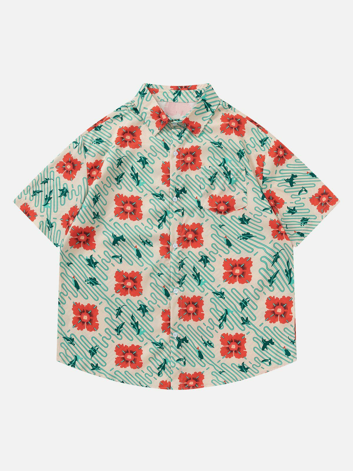 Flower Element All-over Print Short Sleeve Shirt - Y2K Aesthetic Cute Top for Stylish Looks