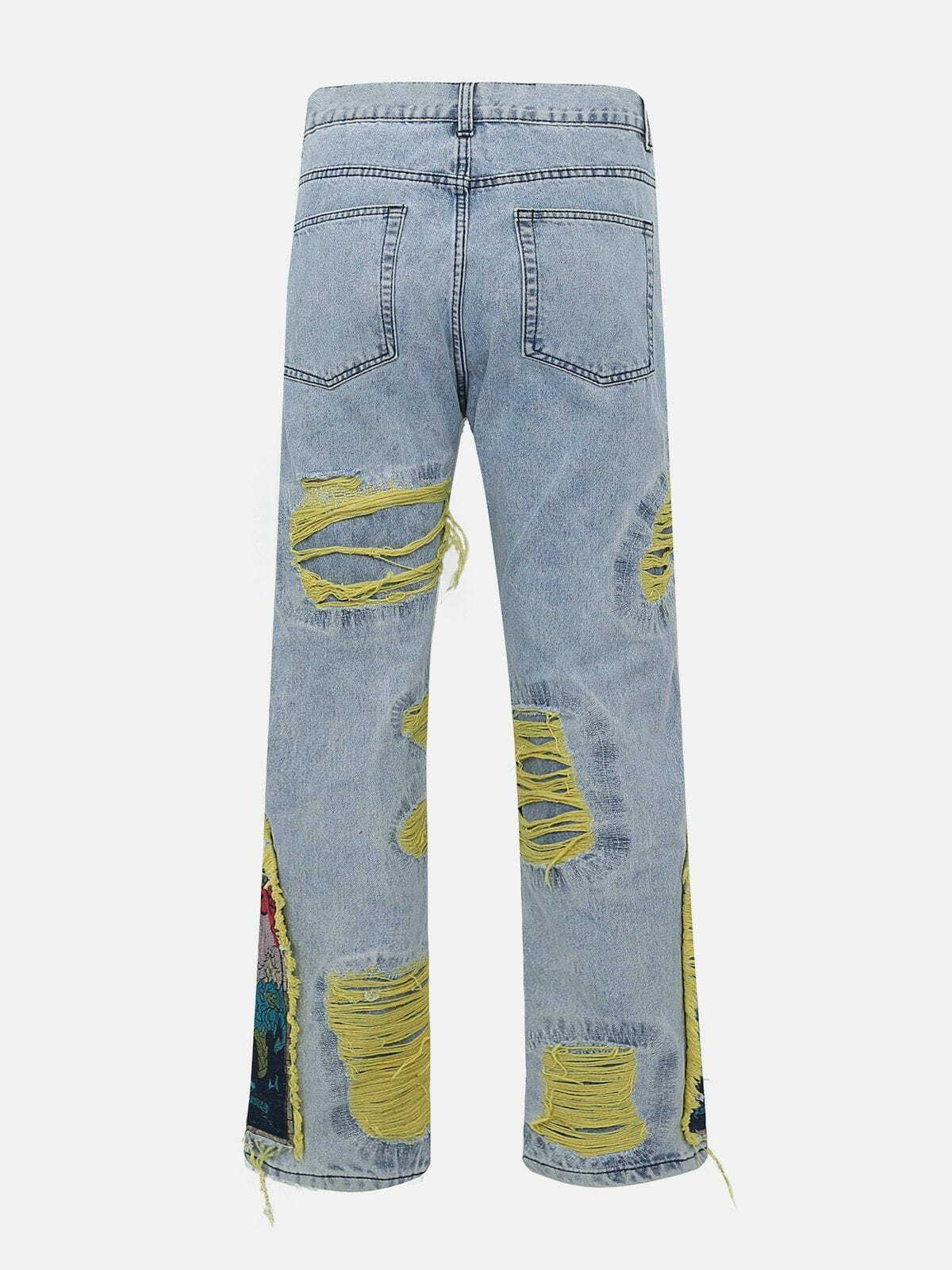 Flower Embroidery Jeans - Y2K Aesthetic Denim with Cute Tops for Coquette & Grunge Styles