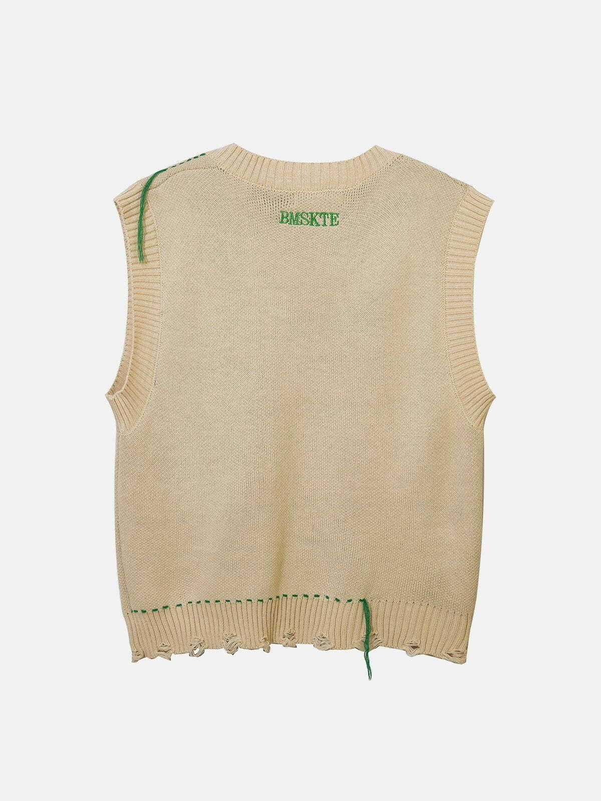 Flower Ribbon Sweater Vest - Y2K Aesthetic Knitwear for Coquette & Grunge Styles