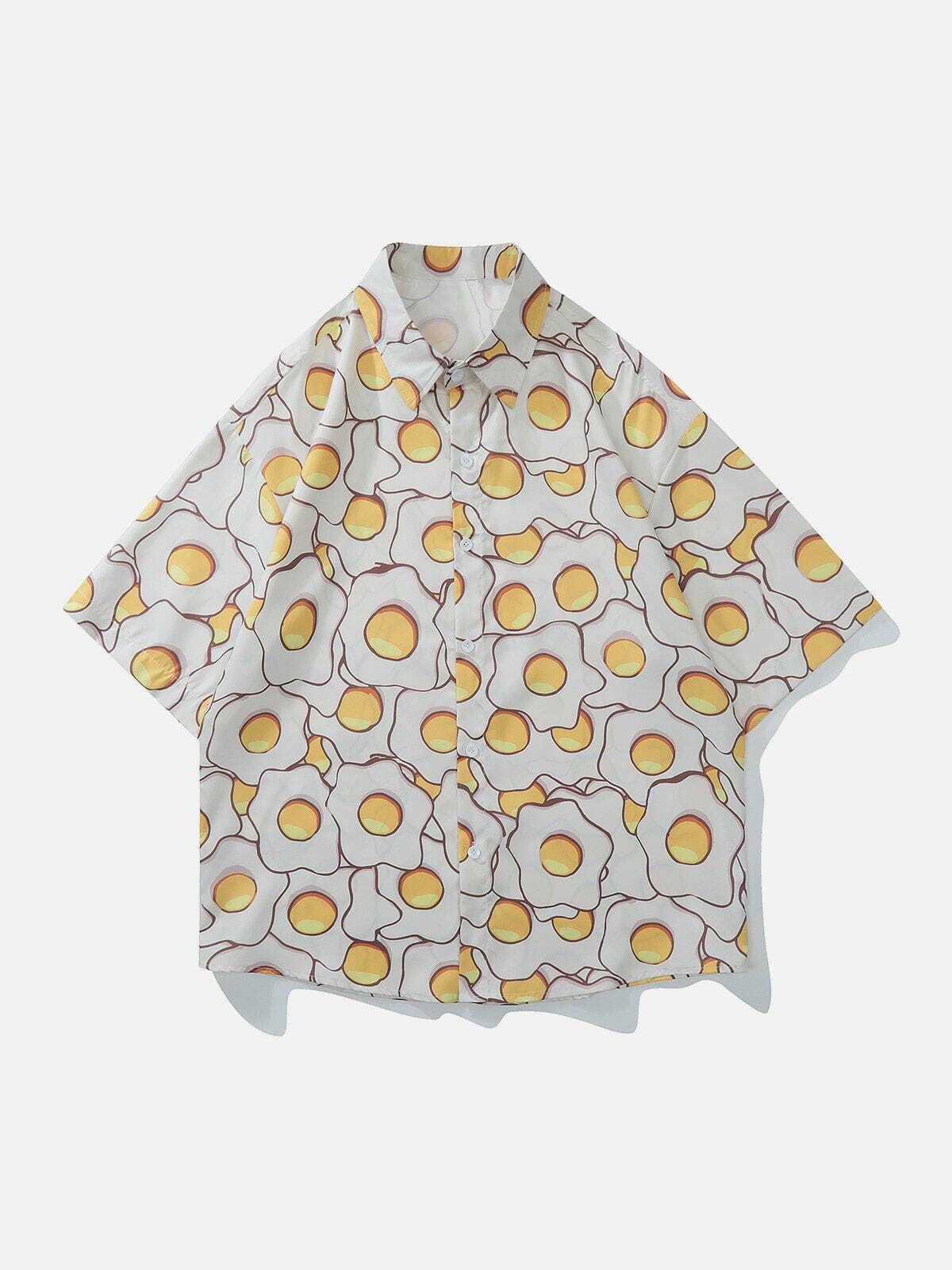 Fried Eggs Element Y2K Aesthetic Short Sleeve Shirt - Cute Tops for Coquette & Grunge Styles