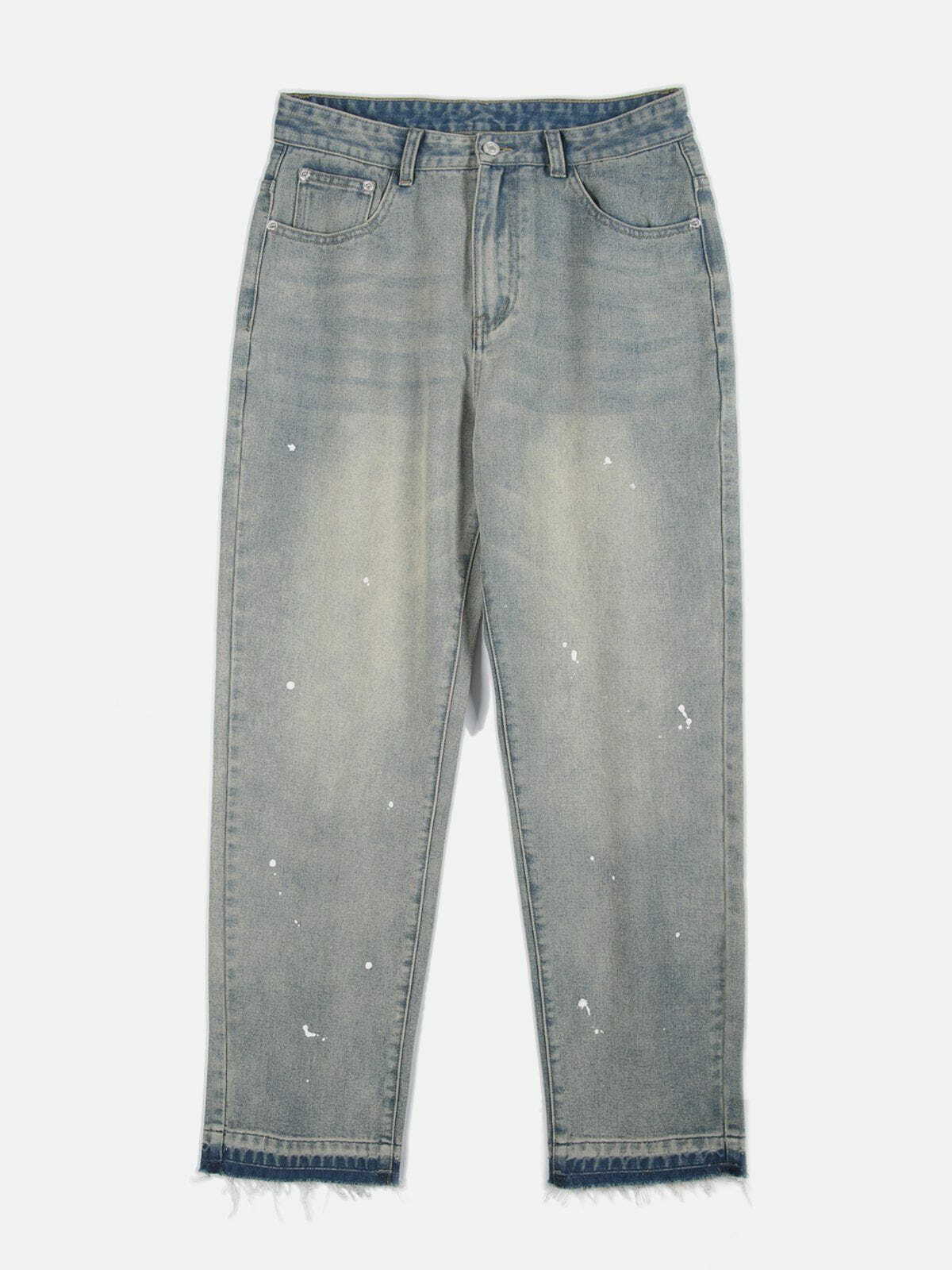 Fringe ZIP UP Washed Jeans - Y2K Fashion, Grunge Aesthetic, Cute Tops, Comfy Style