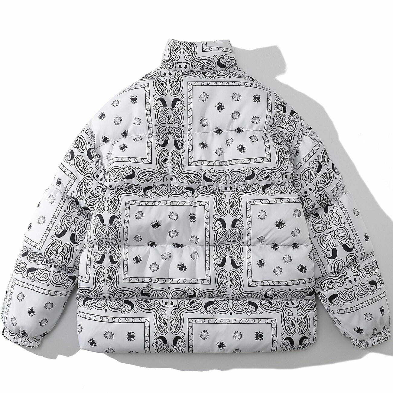 Full Bandana Print Y2K Winter Coat - Cozy Grunge Aesthetic Outerwear for Stylish Looks