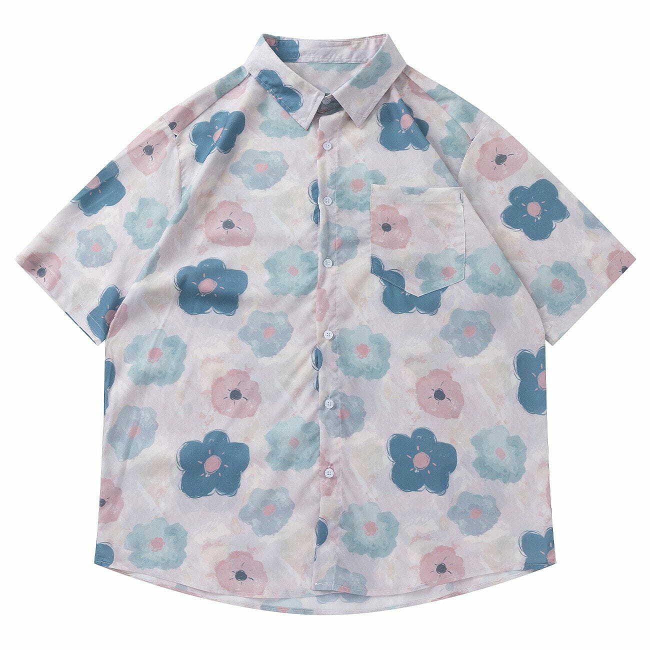 Full Floral Print Short Sleeve Shirt - Y2K Aesthetic, Cute Tops for Coquette & Grunge Styles