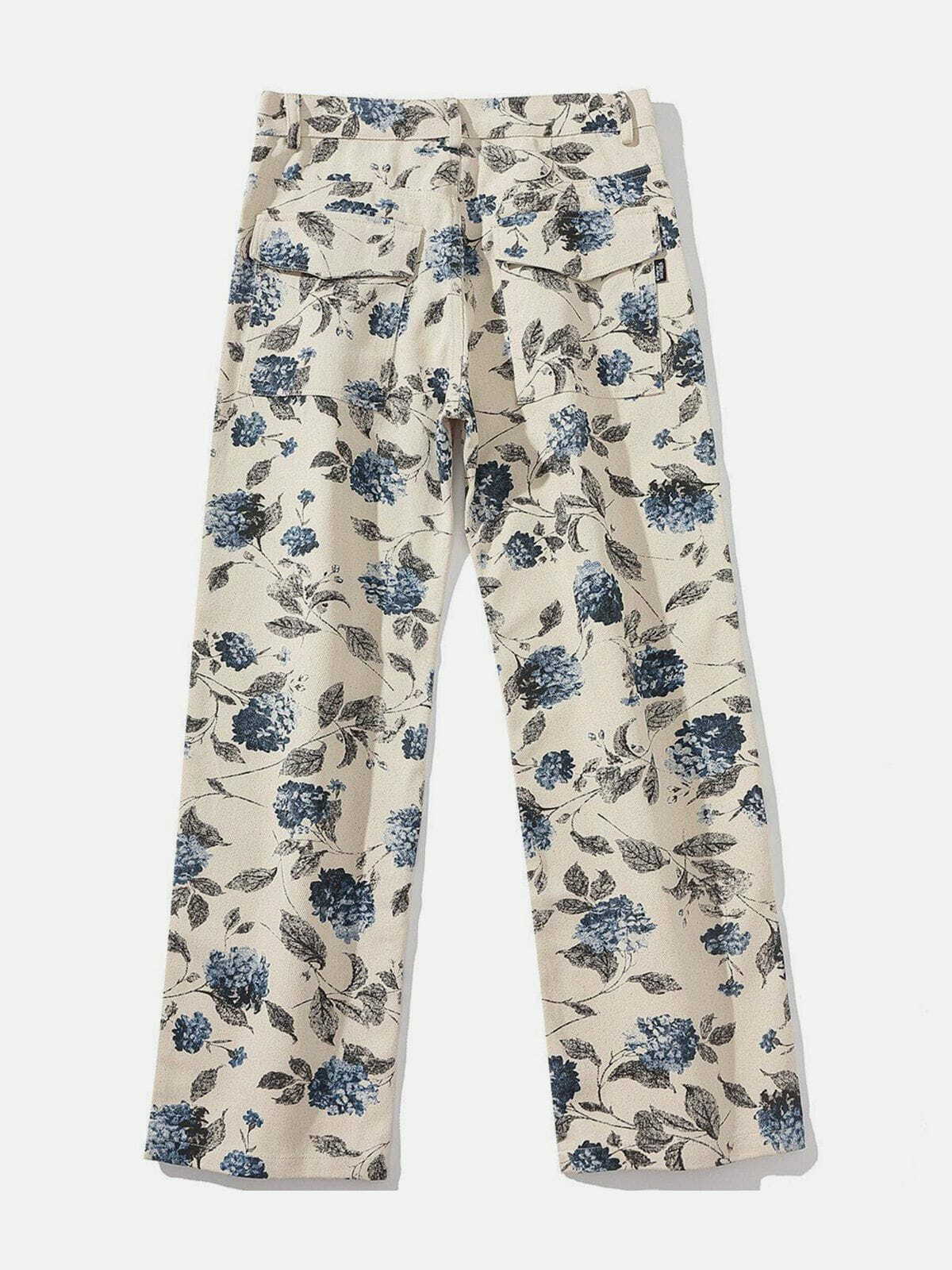 Full Flower Print Y2K Pants - Cute Aesthetic Floral Trousers for Coquette & Grunge Styles