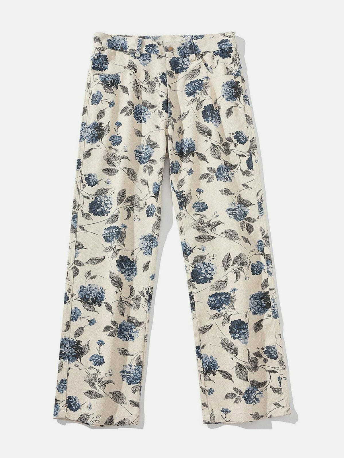 Full Flower Print Y2K Pants - Cute Aesthetic Floral Trousers for Coquette & Grunge Styles