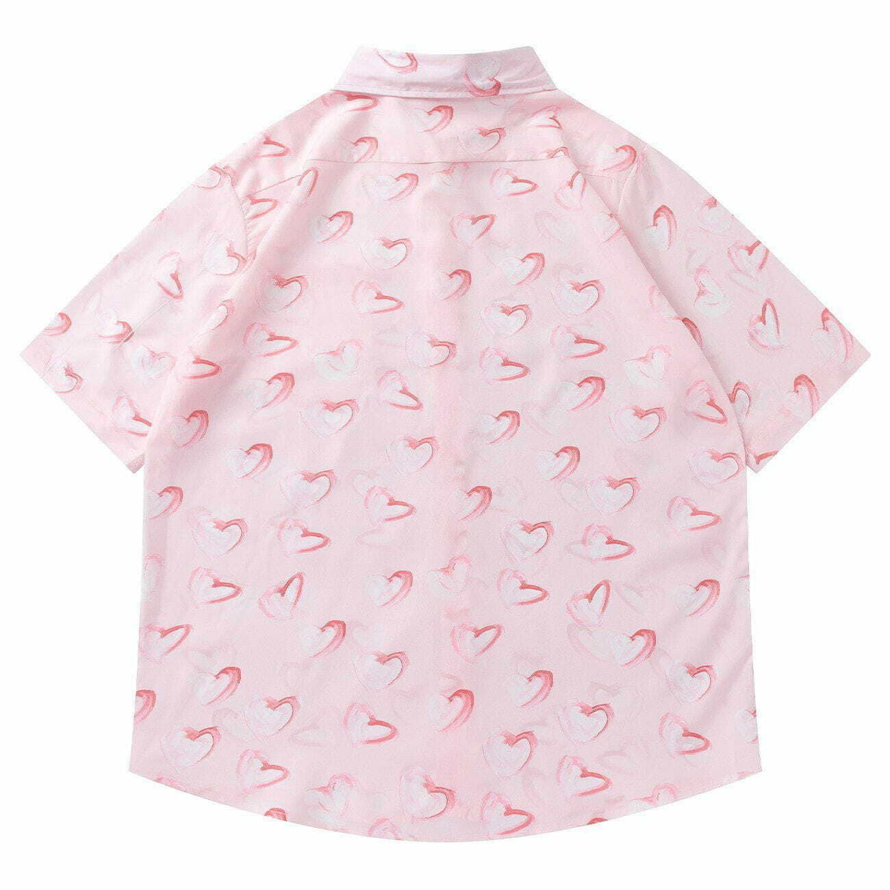 Full Heart Print Y2K Aesthetic Short Sleeve Shirt - Cute Tops for Coquette & Grunge Styles